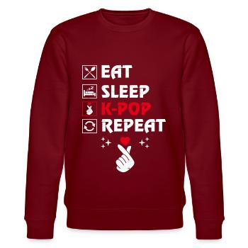 Eating Sleep K-pop Repeat Korean - Stanley/Stella CHANGER Unisex Organic Sweatshirt - burgundy - Front - Nik (191cm) & Marisol (170cm)