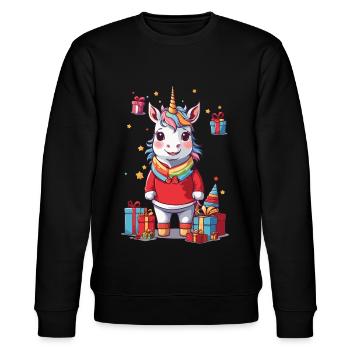 Magisches Einhorn an Weihnachten Winter Design - Stanley/Stella Unisex Bio-Sweatshirt CHANGER  - Schwarz - Vorne - Nik (191cm) & Marisol (170cm)