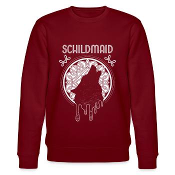 Shield Maiden Viking Odin's Wolf Wolves Winking - Stanley/Stella CHANGER Unisex Organic Sweatshirt - burgundy - Front - Nik (191cm) & Marisol (170cm)