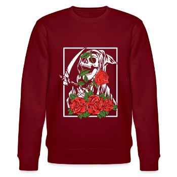 Sensenmann mit Rosen | Totenkopf Blumen - Stanley/Stella Unisex Bio-Sweatshirt CHANGER  - Burgunderrot - Vorne - Nik (191cm) & Marisol (170cm)