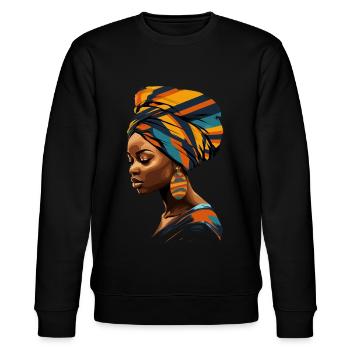 Afrikanische Frau Headwrap Kopftuch Afrika Kente - Stanley/Stella Unisex Bio-Sweatshirt CHANGER  - Schwarz - Vorne - Nik (191cm) & Marisol (170cm)