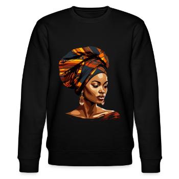 Afrikanische Frau Headwrap Kente Afrika Kopftuch - Stanley/Stella Unisex Bio-Sweatshirt CHANGER  - Schwarz - Vorne - Nik (191cm) & Marisol (170cm)