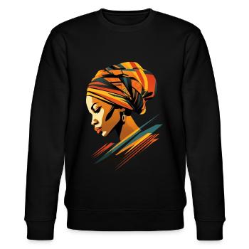 African Woman Kente Headwrap Head Scarf Africa - Stanley/Stella CHANGER Unisex Organic Sweatshirt - black - Front - Nik (191cm) & Marisol (170cm)