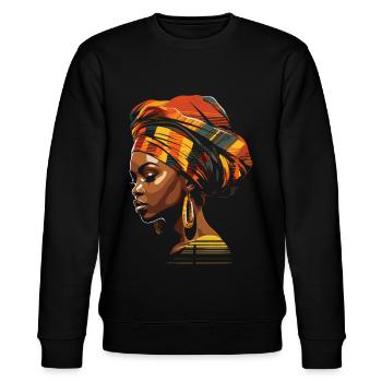 Afrikanische Frau Headwrap Kente Kopftuch Afrika - Stanley/Stella Unisex Bio-Sweatshirt CHANGER  - Schwarz - Vorne - Nik (191cm) & Marisol (170cm)