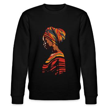 African Woman Africa Headwrap Kente Head Scarf - Stanley/Stella CHANGER Unisex Organic Sweatshirt - black - Front - Nik (191cm) & Marisol (170cm)