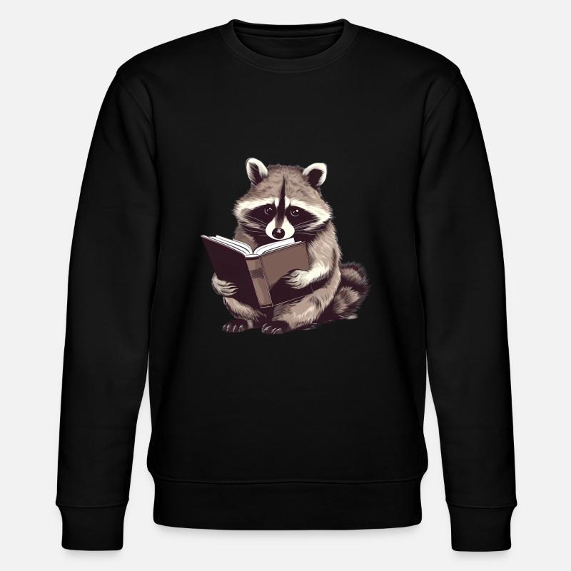 Lesender Waschbär mit Buch - Stanley/Stella Unisex Bio-Sweatshirt CHANGER  - Schwarz