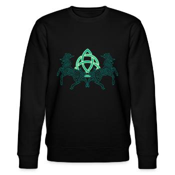 Neon-Zierhirschtier und keltisches Symbol - Stanley/Stella Unisex Bio-Sweatshirt CHANGER  - Schwarz - Vorne - Nik (191cm) & Marisol (170cm)