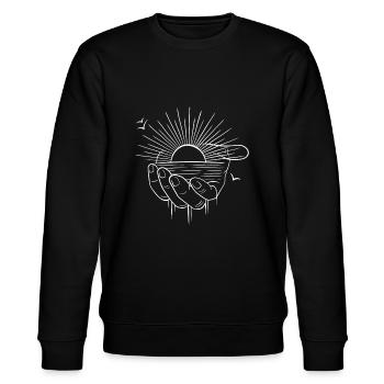 Zeichenlinie Kunst Sonne / Ozean in der Hand - Stanley/Stella Unisex Bio-Sweatshirt CHANGER  - Schwarz - Vorne - Nik (191cm) & Marisol (170cm)