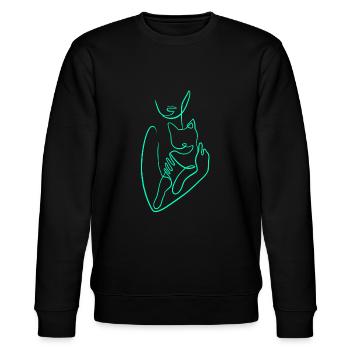Single line cat love - Stanley/Stella CHANGER Unisex Organic Sweatshirt - black - Front - Nik (191cm) & Marisol (170cm)