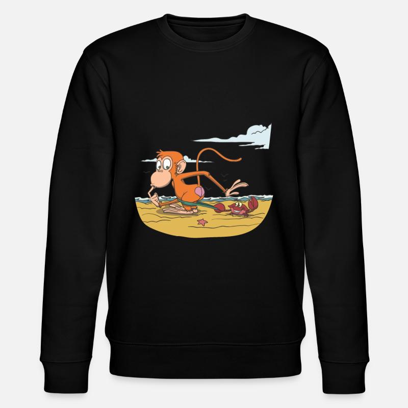 Affe am Strand mit Krabbe - Stanley/Stella Unisex Bio-Sweatshirt CHANGER  - Schwarz