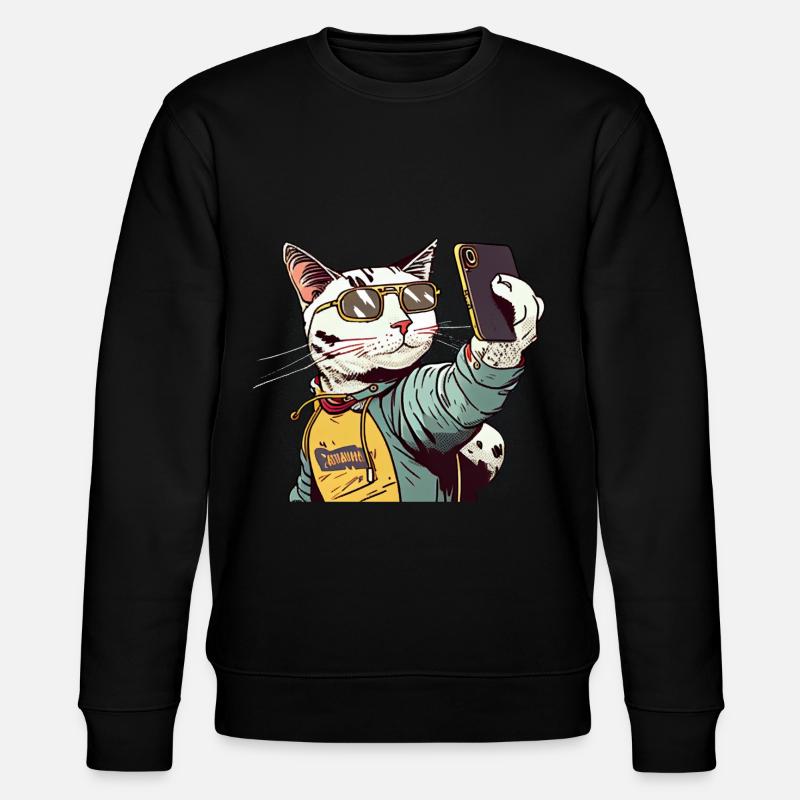 Comic Katze Selfie - Stanley/Stella Unisex Bio-Sweatshirt CHANGER  - Schwarz