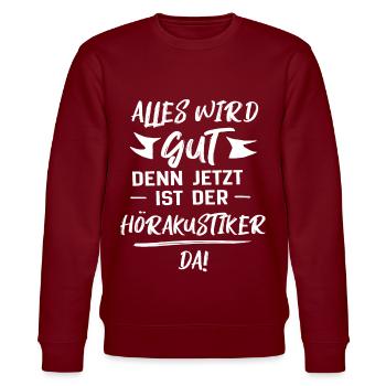 hörakustiker Geschenk - Stanley/Stella Unisex Bio-Sweatshirt CHANGER  - Burgunderrot - Vorne - Nik (191cm) & Marisol (170cm)