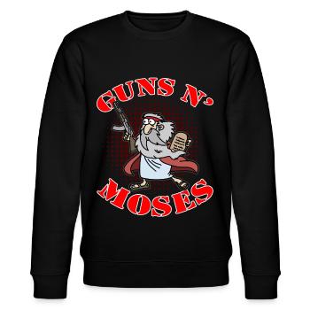 GUNS AND MOSES CHRIST WAFFEN GLÄUBIGER - Stanley/Stella Unisex Bio-Sweatshirt CHANGER  - Schwarz - Vorne - Nik (191cm) & Marisol (170cm)