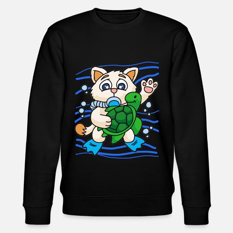 KITTY WITH SEA TURTLE - Stanley/Stella Unisex Bio-Sweatshirt CHANGER  - Schwarz