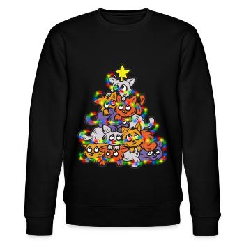 MEOWY CHRISTMAS Katzen Tannenbaum Christbaum - Stanley/Stella Unisex Bio-Sweatshirt CHANGER  - Schwarz - Vorne - Nik (191cm) & Marisol (170cm)