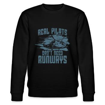 real pilots dont need runways Helikopter Pilot - Stanley/Stella Unisex Bio-Sweatshirt CHANGER  - Schwarz - Vorne - Nik (191cm) & Marisol (170cm)