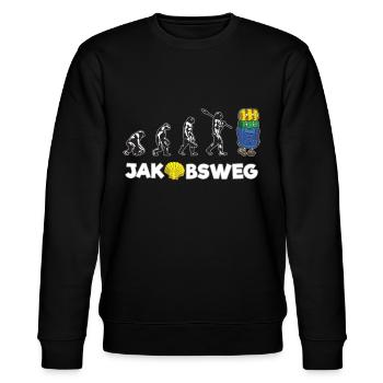 JAKOBSWEG Humor Evolution Wanderer Pilger Reise - Stanley/Stella Unisex Bio-Sweatshirt CHANGER  - Schwarz - Vorne - Nik (191cm) & Marisol (170cm)