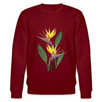 Strelitzia - Tropical Flower - Africa - Kenya - Stanley/Stella CHANGER Unisex Organic Sweatshirt - burgundy - Front - Nik (191cm) & Marisol (170cm)