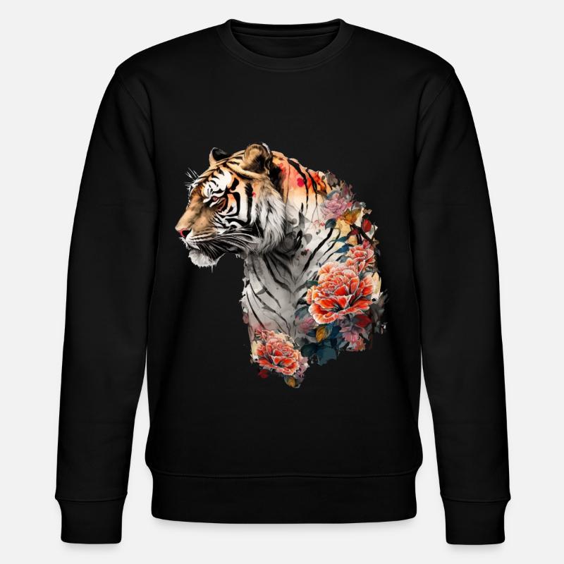 Tigre aux fleurs - Sweat bio CHANGER Stanley/Stella Unisexe - noir