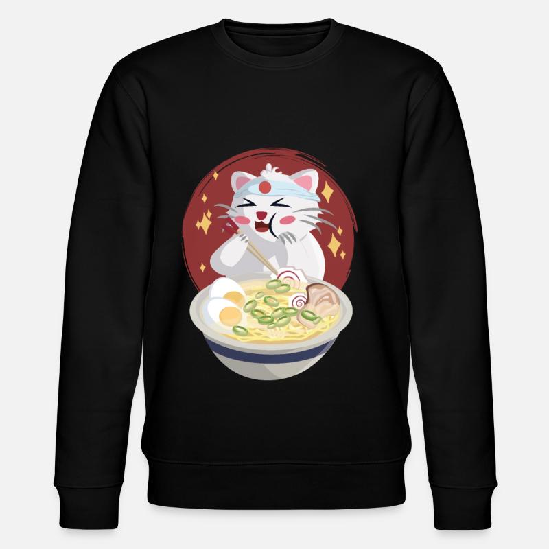 Katze isst Nudeln - Stanley/Stella Unisex Bio-Sweatshirt CHANGER  - Schwarz