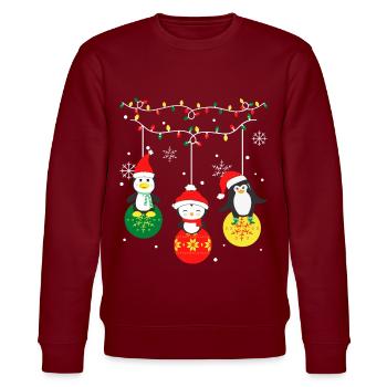 Pinguin Weihnachten - Stanley/Stella Unisex Bio-Sweatshirt CHANGER  - Burgunderrot - Vorne - Nik (191cm) & Marisol (170cm)