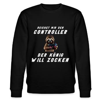 Zocken Konsole Faultier Gamer Zocker Gaming König - Stanley/Stella Unisex Bio-Sweatshirt CHANGER  - Schwarz - Vorne - Nik (191cm) & Marisol (170cm)