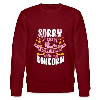 Sorry I Can not Plan With My Unicorn - Stanley/Stella CHANGER Unisex Organic Sweatshirt - burgundy - Front - Nik (191cm) & Marisol (170cm)