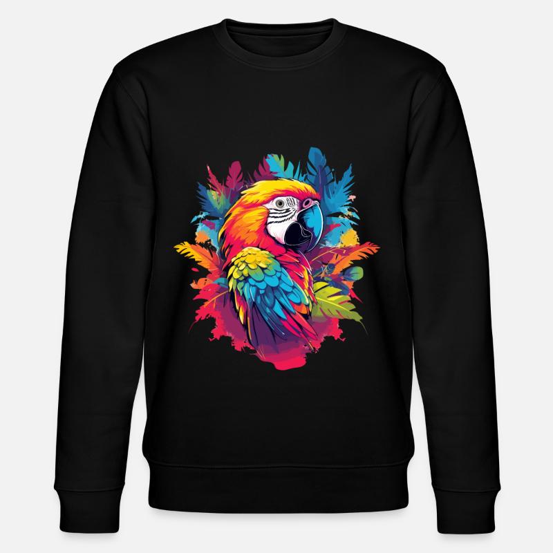 Bunter Papagei mit Palmen - Stanley/Stella Unisex Bio-Sweatshirt CHANGER  - Schwarz