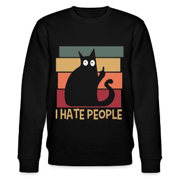 I Hate People Katze Retro - Stanley/Stella Unisex Bio-Sweatshirt CHANGER  - Schwarz - Vorne - Nik (191cm) & Marisol (170cm)