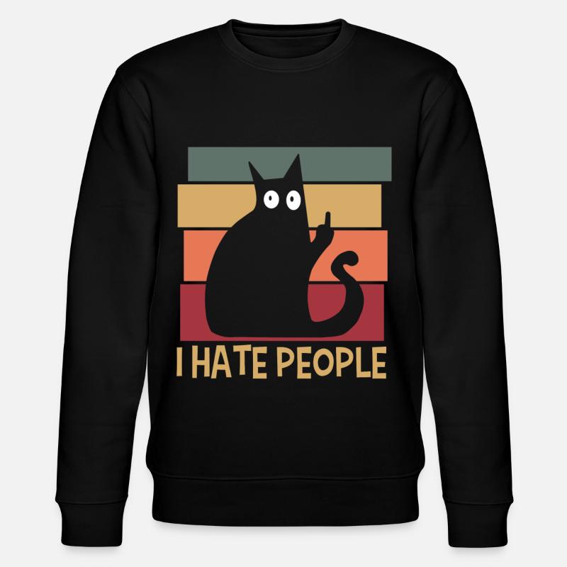 I Hate People Katze Retro - Stanley/Stella Unisex Bio-Sweatshirt CHANGER  - Schwarz