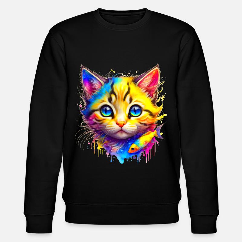 Chaton Arc-en-ciel avec du poisson - Sweat bio CHANGER Stanley/Stella Unisexe - noir