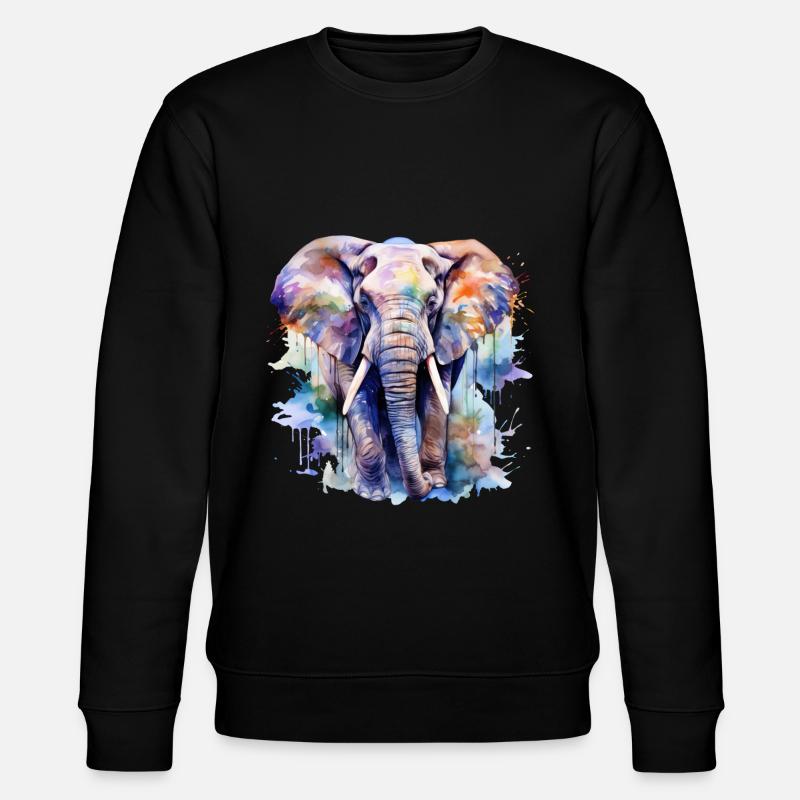 elefant, wasserfarben - Stanley/Stella Unisex Bio-Sweatshirt CHANGER  - Schwarz