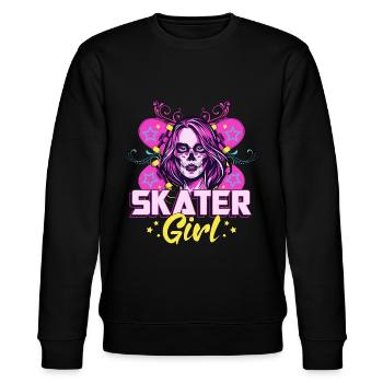 Skater Girl Longboard Skateboard Geschenkidee - Stanley/Stella Unisex Bio-Sweatshirt CHANGER  - Schwarz - Vorne - Nik (191cm) & Marisol (170cm)