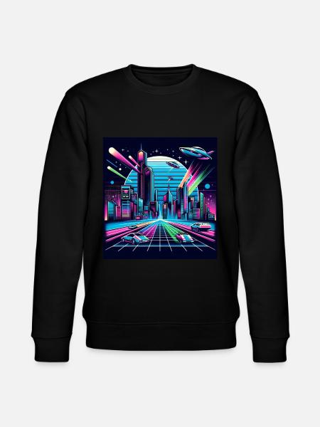 Synthwave City with UFOs - Stanley/Stella CHANGER Unisex Organic Sweatshirt - black