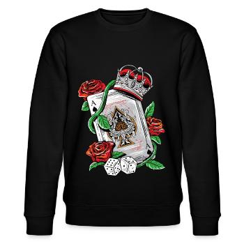 Ace of Spades Texas Holdem Poker Playing Card tee - Stanley/Stella CHANGER Unisex Organic Sweatshirt - black - Front - Nik (191cm) & Marisol (170cm)