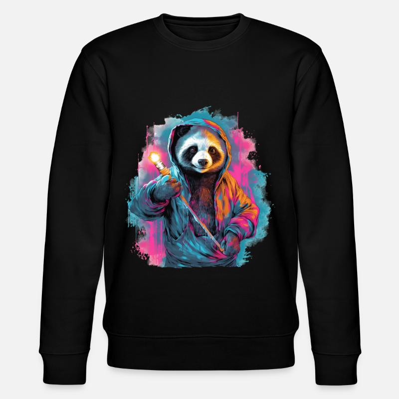 Panda mit Fackel - Stanley/Stella Unisex Bio-Sweatshirt CHANGER  - Schwarz
