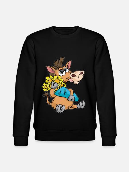 Glad häst blomma solros tecknad serie - Ekologisk sweatshirt CHANGER unisex från Stanley/Stella - svart