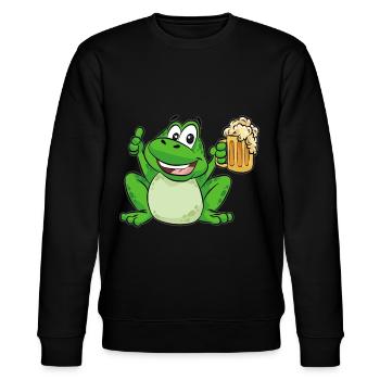 Frosch der Bier trinkt Cartoon lustig Cartoon - Stanley/Stella Unisex Bio-Sweatshirt CHANGER  - Schwarz - Vorne - Nik (191cm) & Marisol (170cm)
