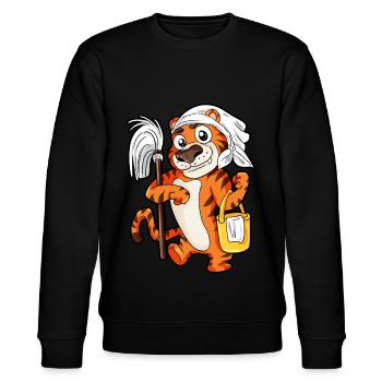 Tiger Haushalt Hausmann Hausfrau Putzen Geschenk - Stanley/Stella Unisex Bio-Sweatshirt CHANGER  - Schwarz - Vorne - Nik (191cm) & Marisol (170cm)