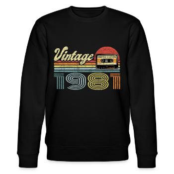 Vintage 1981 Kassette Mixtape - 40. Geburtstag - Stanley/Stella Unisex Bio-Sweatshirt CHANGER  - Schwarz - Vorne - Nik (191cm) & Marisol (170cm)