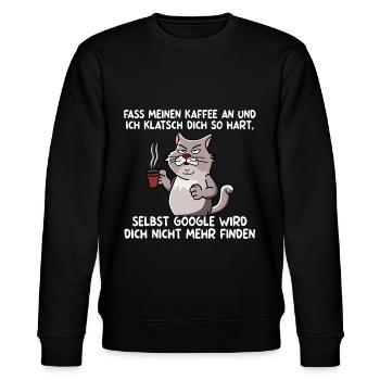 Katze Lustige Sprüche Kaffee Büro Morgenmuffel - Stanley/Stella Unisex Bio-Sweatshirt CHANGER  - Schwarz - Vorne - Nik (191cm) & Marisol (170cm)