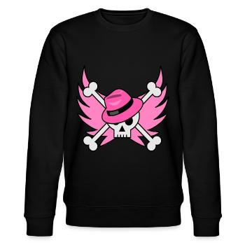 Flying Skull mit pinkfarbenem Hut und rosa Flügeln - Stanley/Stella Unisex Bio-Sweatshirt CHANGER  - Schwarz - Vorne - Nik (191cm) & Marisol (170cm)