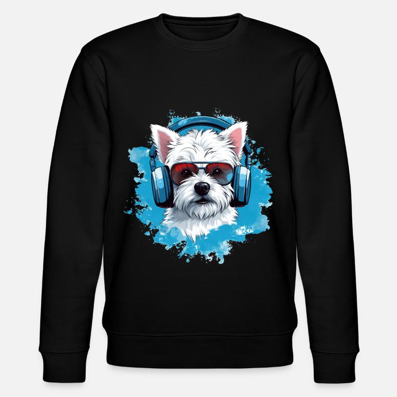 Westie mit Kopfhörern - Stanley/Stella Unisex Bio-Sweatshirt CHANGER  - Schwarz