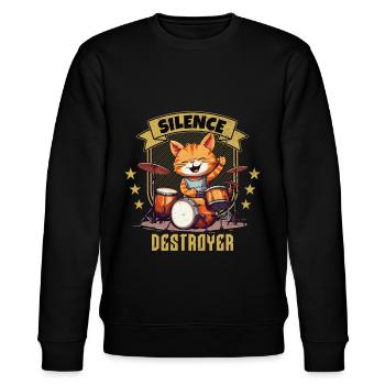 Schlagzeug Drums Silence Destroyer Katze Lustig - Stanley/Stella Unisex Bio-Sweatshirt CHANGER  - Schwarz - Vorne - Nik (191cm) & Marisol (170cm)