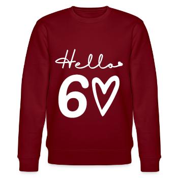 hello 60. 60th birthday - Stanley/Stella CHANGER Unisex Organic Sweatshirt - burgundy - Front - Nik (191cm) & Marisol (170cm)