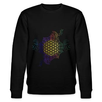 Blume des Lebens Gold Regenbogenfarben Geschenk - Stanley/Stella Unisex Bio-Sweatshirt CHANGER  - Schwarz - Vorne - Nik (191cm) & Marisol (170cm)
