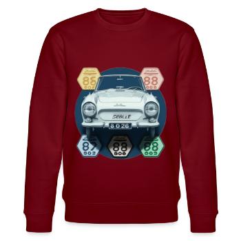 Vignettes automobiles années 70 - Sweat bio CHANGER Stanley/Stella Unisexe - bordeaux - Devant - Nik (191cm) & Marisol (170cm)