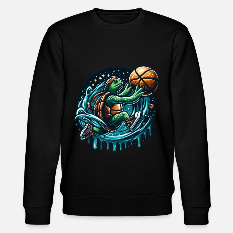 Basketball Turtle Dunking Gift - Stanley/Stella CHANGER Unisex Organic Sweatshirt - black