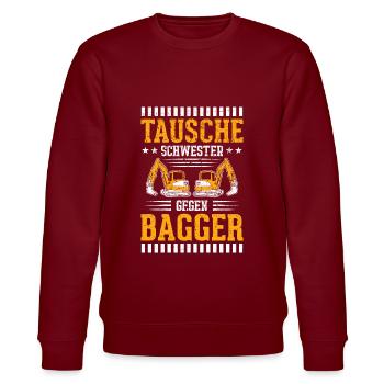 Tausche Schwester Gegen Bagger - Stanley/Stella Unisex Bio-Sweatshirt CHANGER  - Burgunderrot - Vorne - Nik (191cm) & Marisol (170cm)