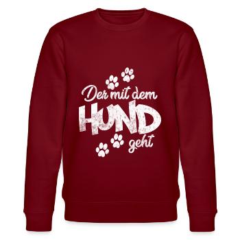 Der mit dem Hund geht - Stanley/Stella Unisex Bio-Sweatshirt CHANGER  - Burgunderrot - Vorne - Nik (191cm) & Marisol (170cm)